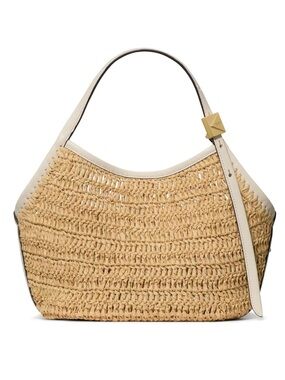 Kate Spade New York Deco Natural Woven Straw Tote Shoulder Bag Fine Leather NWT